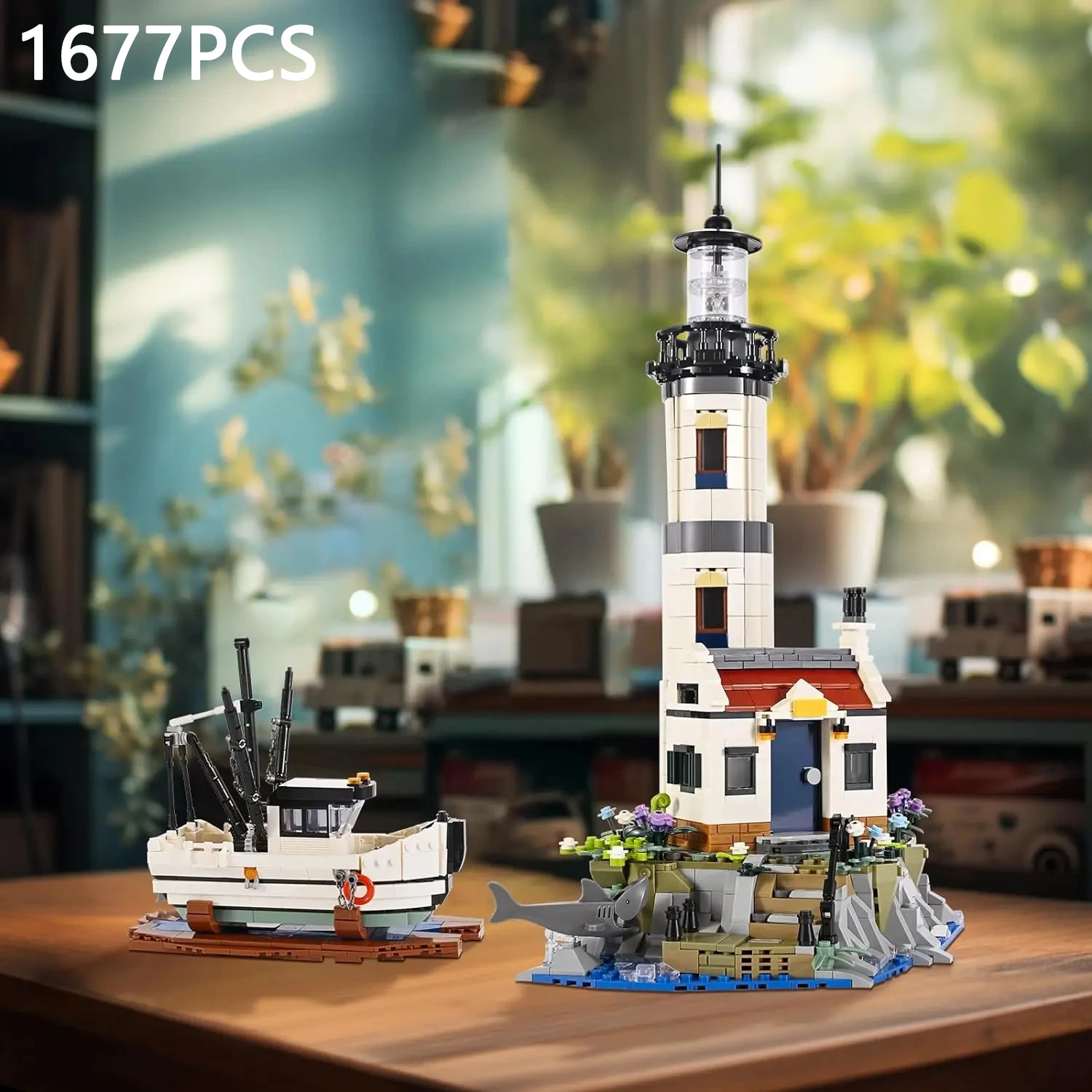 1677PCS Electric Lighthouse Building Blocks - Fisherman Rescue Boats with Light - Image 3