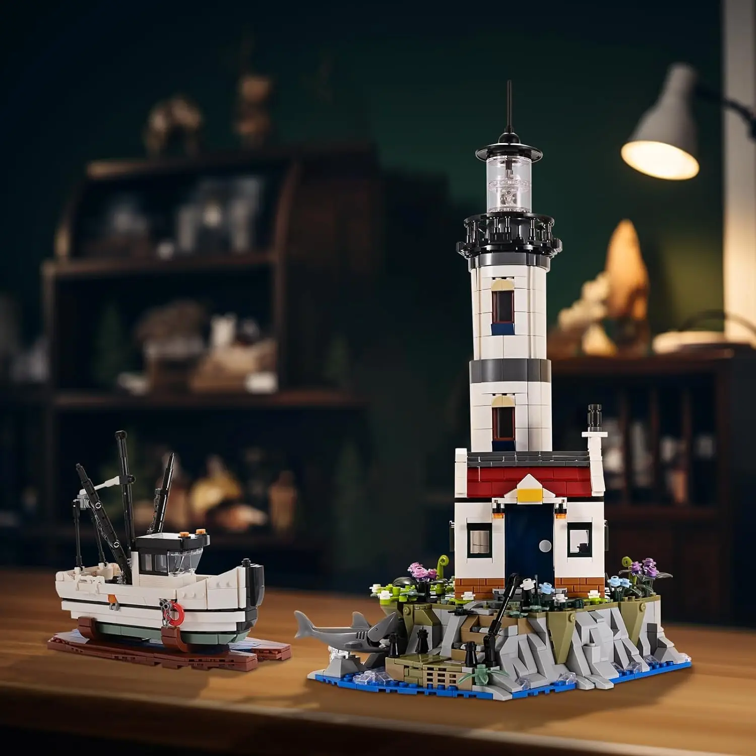 1677PCS Electric Lighthouse Building Blocks - Fisherman Rescue Boats with Light