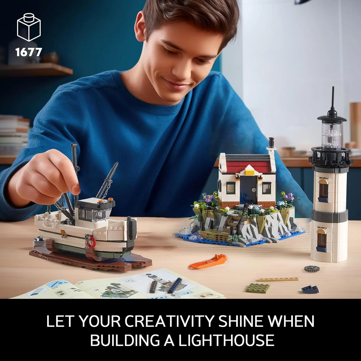 1677PCS Electric Lighthouse Building Blocks - Fisherman Rescue Boats with Light - Image 6