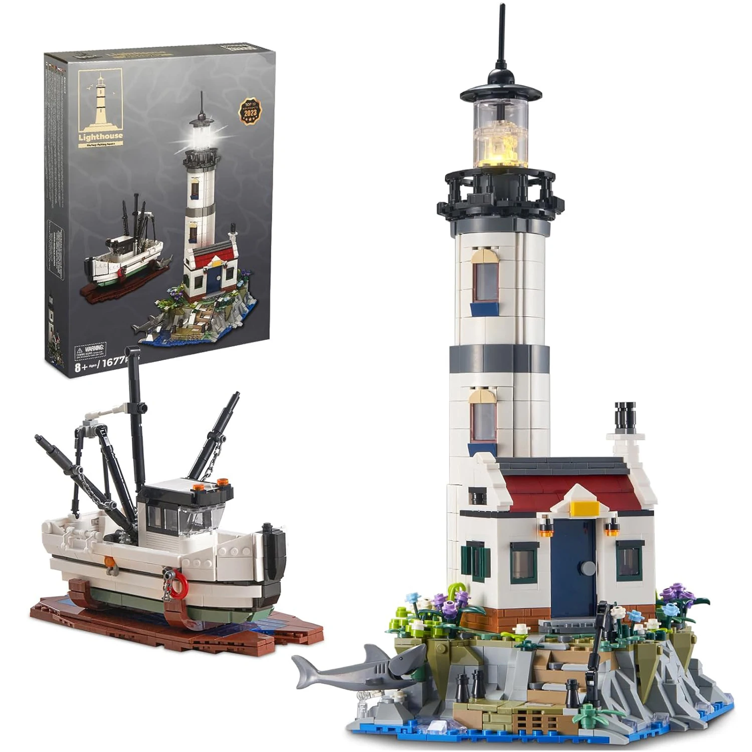1677PCS Electric Lighthouse Building Blocks - Fisherman Rescue Boats with Light - Image 7