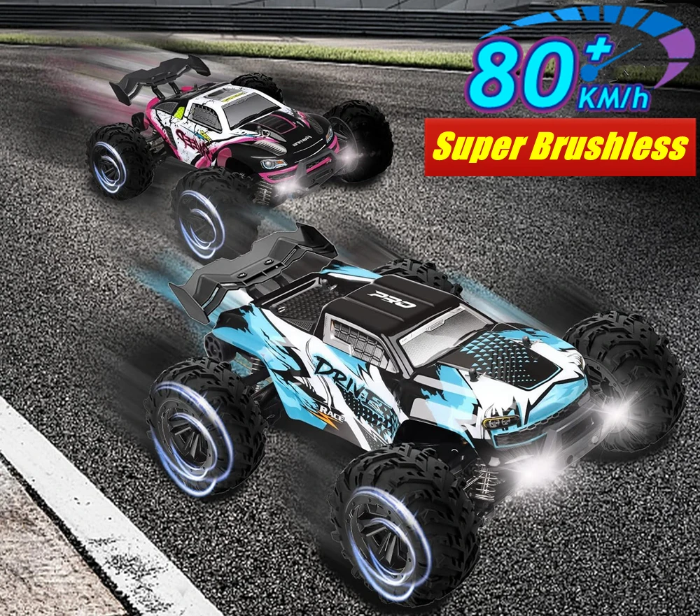 1:16 80km/h Brushless RC Drift Car With LED Lights 4WD Electric High Speed Racing Remote Control Monster Truck for Kids Adults 5