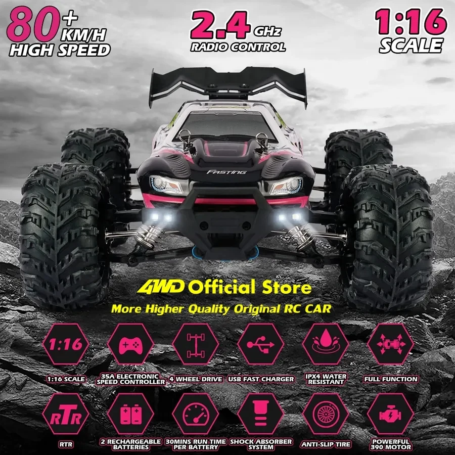 1:16 80km/h Brushless RC Drift Car With LED Lights 4WD Electric High Speed Racing Remote Control Monster Truck for Kids Adults 3