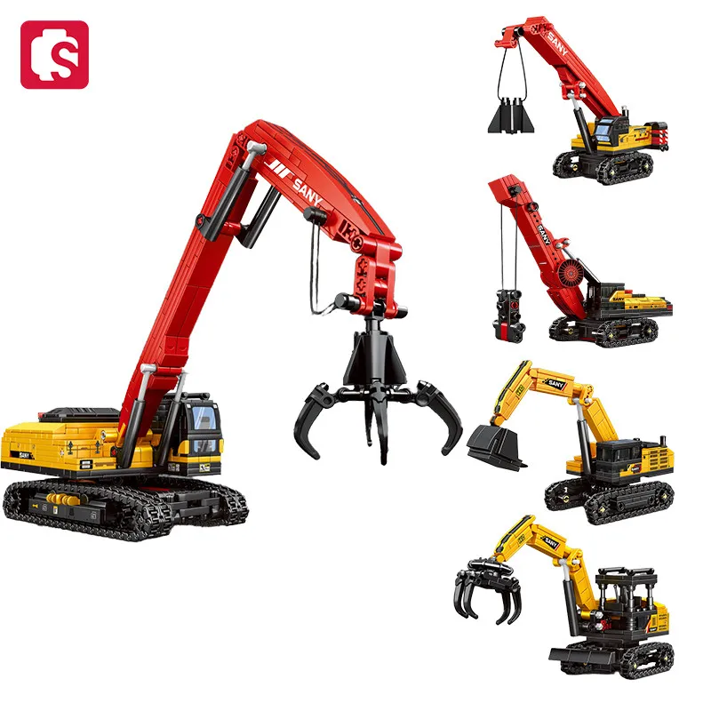 SEMBO 4-in-1 Grabbing Machine – Excavator Truck Building Blocks Set