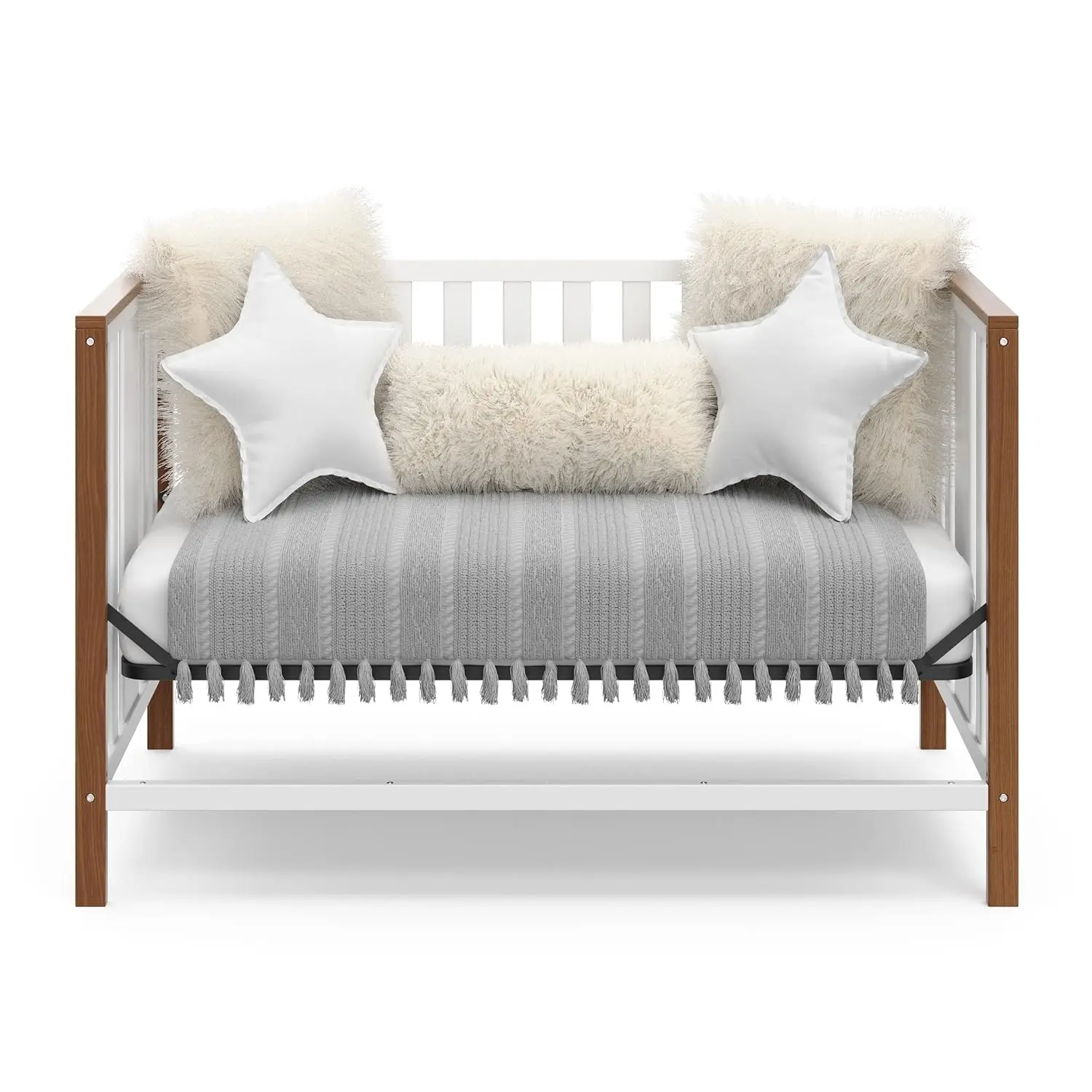 Storkcraft Modern Pacific 4-in-1 Convertible Crib (White with Vintage Driftwood) – GREENGUARD Gold Certified 4