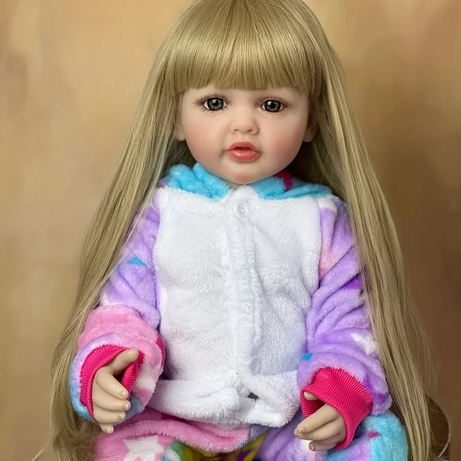 BZDOLL 55cm Lifelike Full Silicone Body Reborn Baby Girl Doll: Blonde Beauty with Long Hair - Image 2