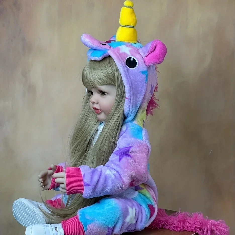 BZDOLL 55cm Lifelike Full Silicone Body Reborn Baby Girl Doll: Blonde Beauty with Long Hair - Image 3