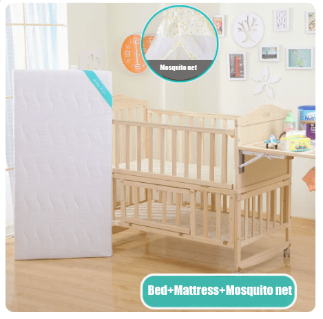 Multifunctional Solid Wood Baby Bed: Newborn Cradle and Children's Crib with Mosquito Net - Image 4