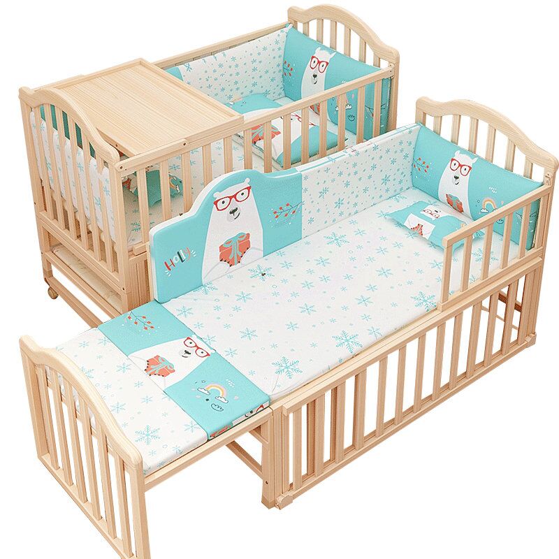 Multifunctional Solid Wood Baby Bed: Newborn Cradle and Children's Crib with Mosquito Net