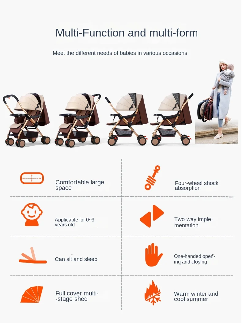 Bluechildhood Lightweight Baby Stroller: Two-Way Push Traveling Pram for Newborns - Image 3