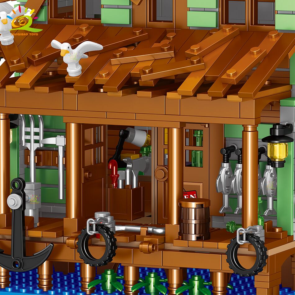 Mini Fishing Village Cabin: HUIQIBAO 1881PCS Micro Building Blocks Set - Image 7