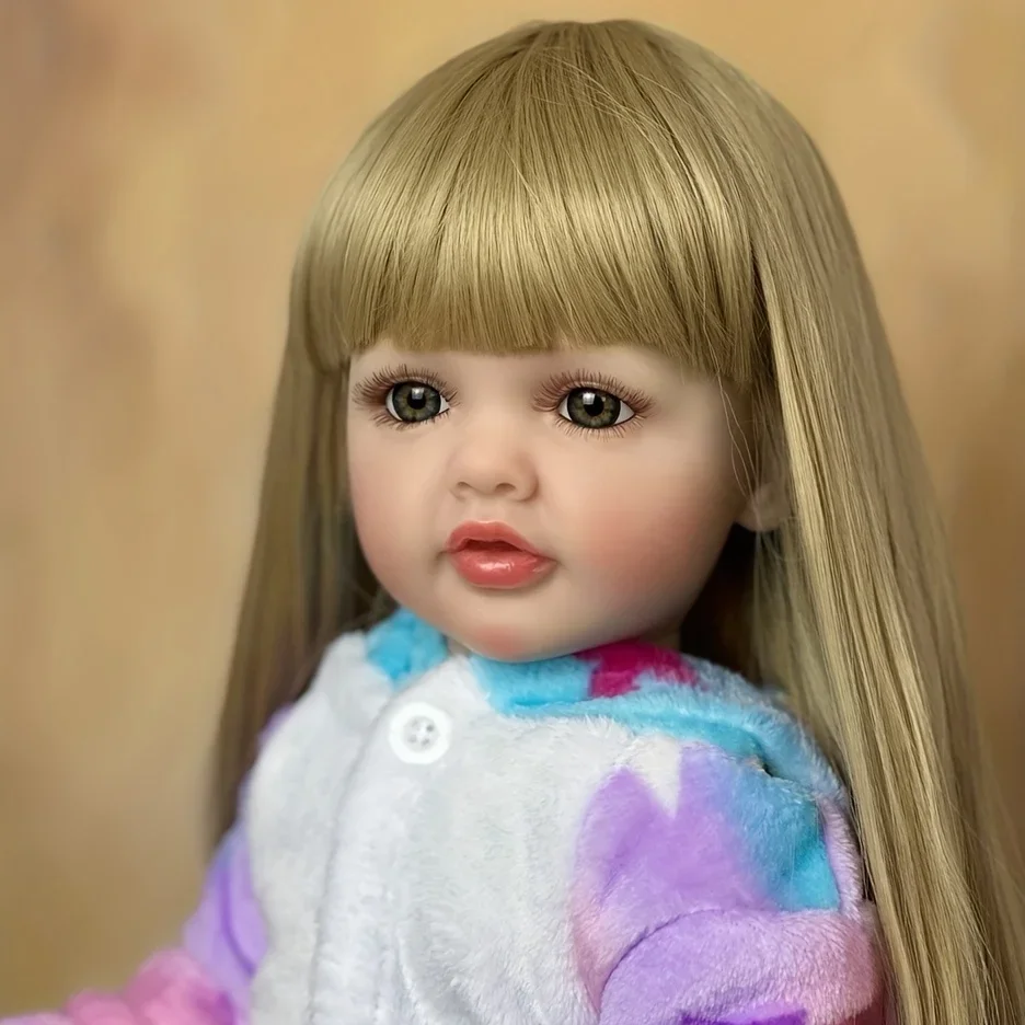 BZDOLL 55cm Lifelike Full Silicone Body Reborn Baby Girl Doll: Blonde Beauty with Long Hair - Image 4