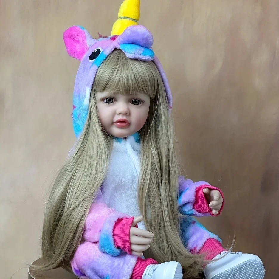 BZDOLL 55cm Lifelike Full Silicone Body Reborn Baby Girl Doll: Blonde Beauty with Long Hair