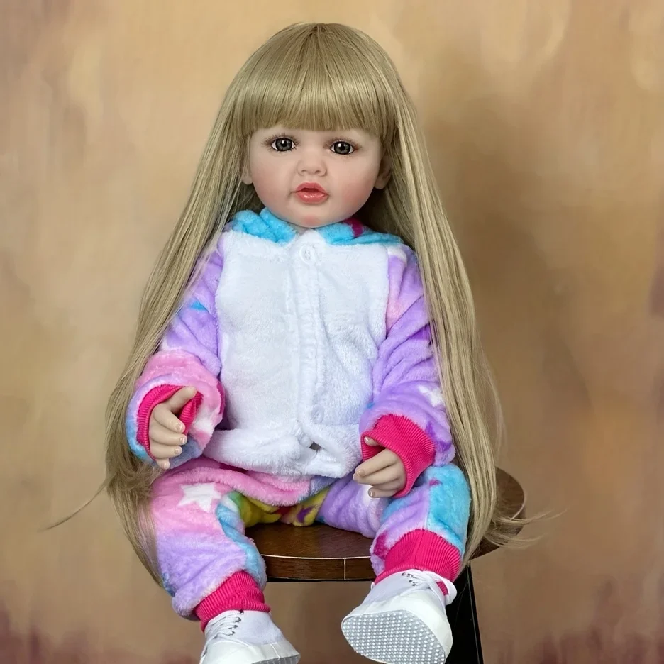 BZDOLL 55cm Lifelike Full Silicone Body Reborn Baby Girl Doll: Blonde Beauty with Long Hair - Image 5
