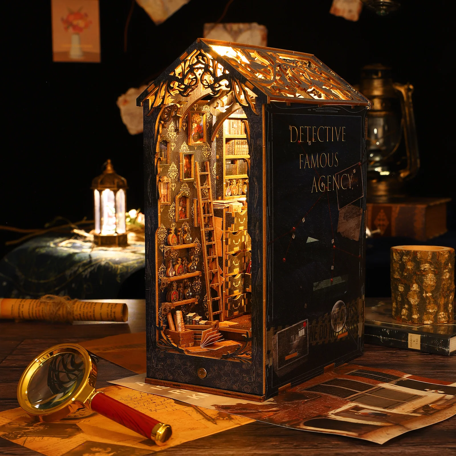 DIY Book Nook Kit – 3D Wooden Puzzle Bookshelf Insert with LED Light - Image 3
