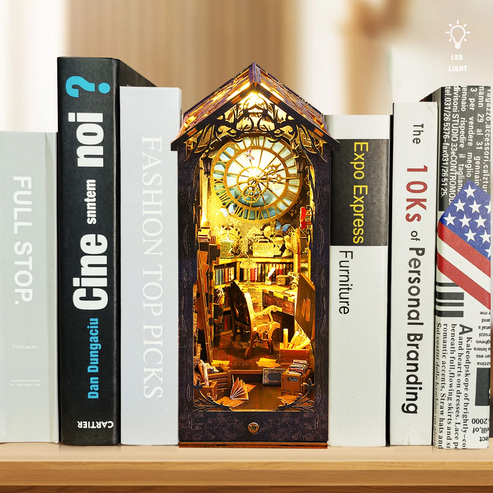 DIY Book Nook Kit – 3D Wooden Puzzle Bookshelf Insert with LED Light - Image 4
