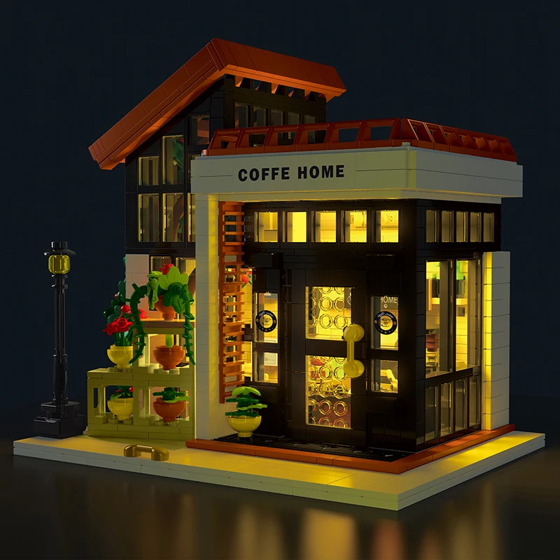 Creative City Light Sunshine Coffee House Building Blocks Set - MOC Streetview Modular Architecture
