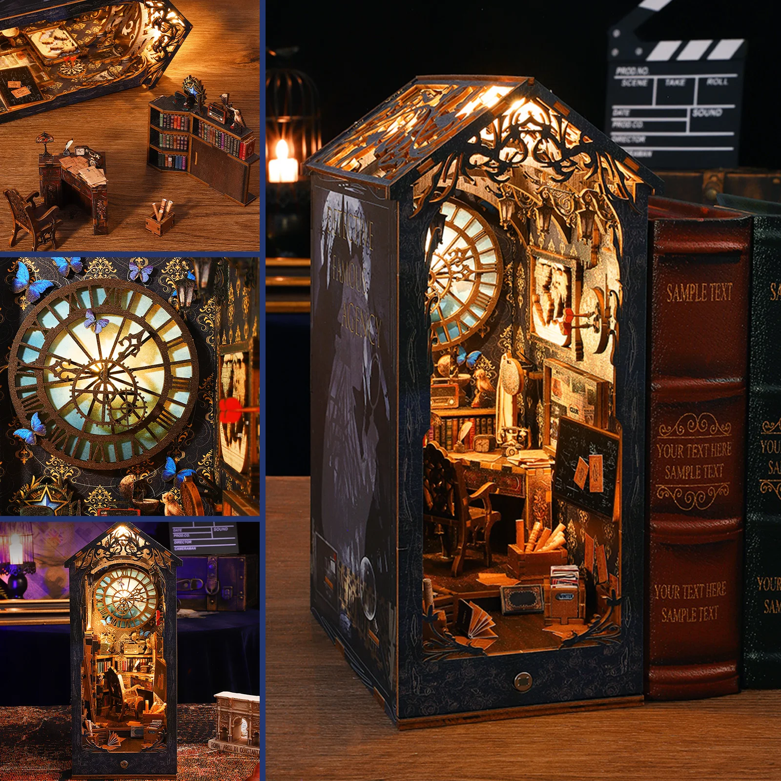 DIY Book Nook Kit – 3D Wooden Puzzle Bookshelf Insert with LED Light