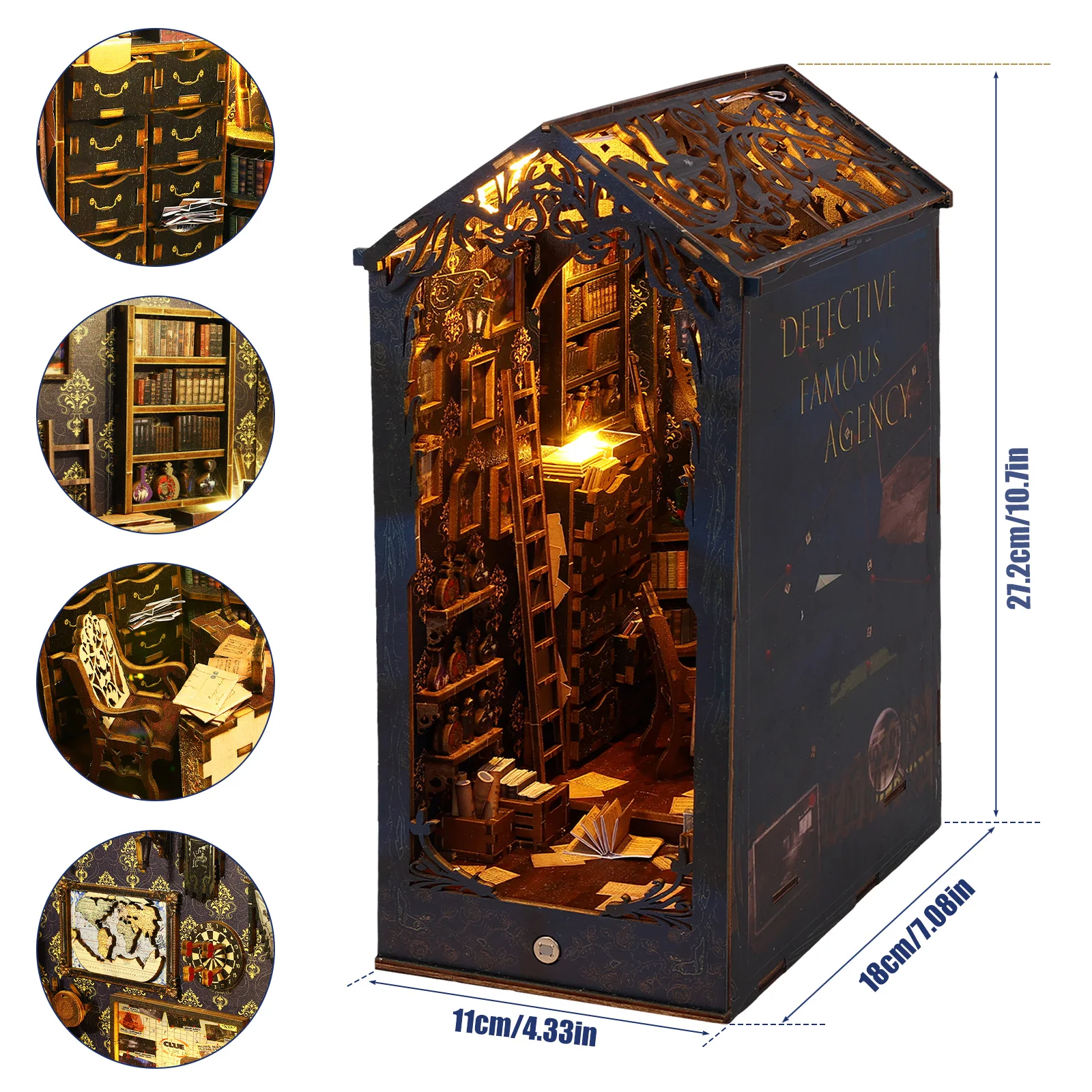 DIY Book Nook Kit – 3D Wooden Puzzle Bookshelf Insert with LED Light - Image 6
