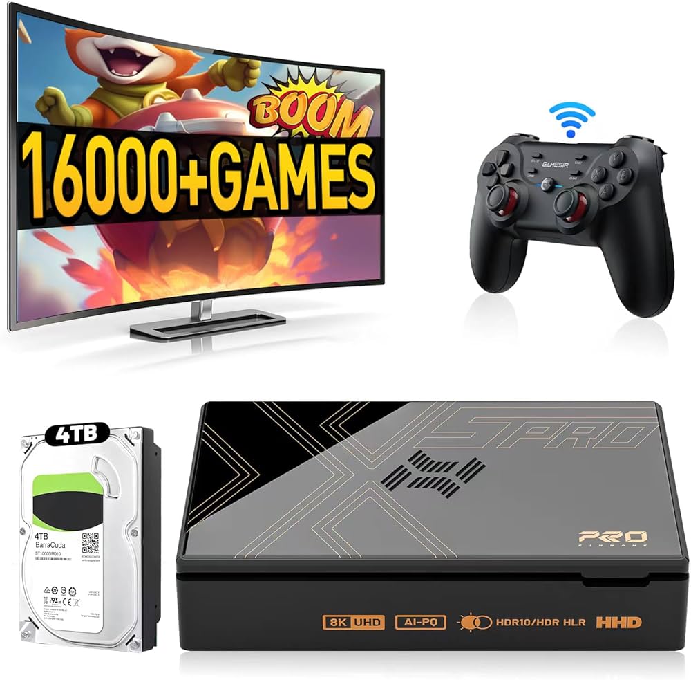 Kinhank Super Console X5 PRO Retro Video Game Console RK3588 8GDDR4 with 4T HDD 16000+ Games Plug and Play for PS2/PS1/SS/DC/N64