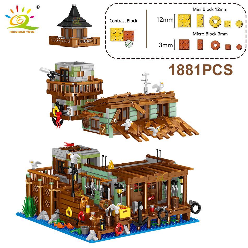Mini Fishing Village Cabin: HUIQIBAO 1881PCS Micro Building Blocks Set - Image 2