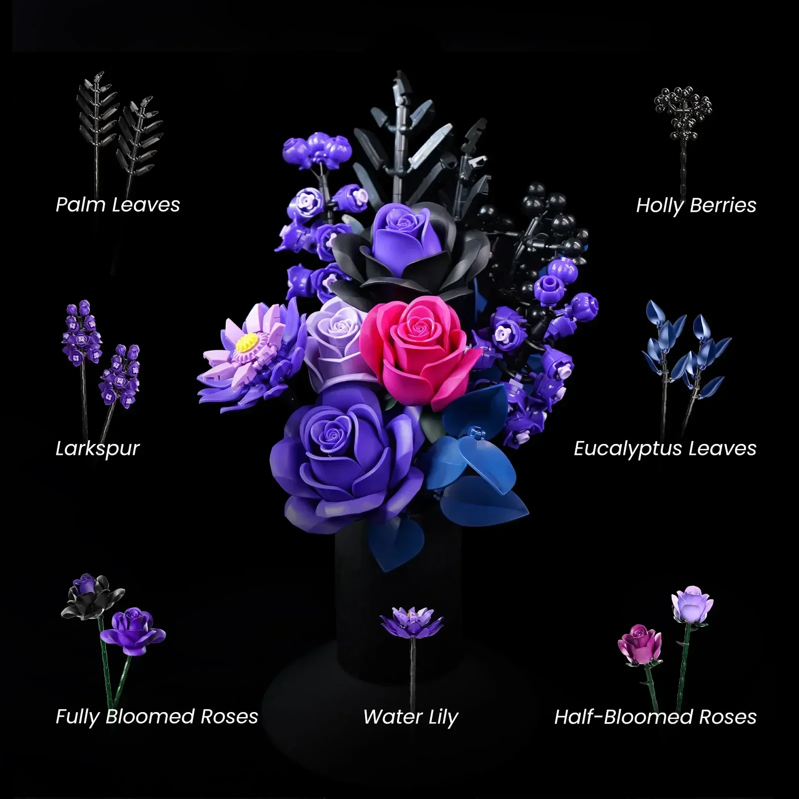BuildMOC Purple Rose Botanical Building Block Set - Image 2