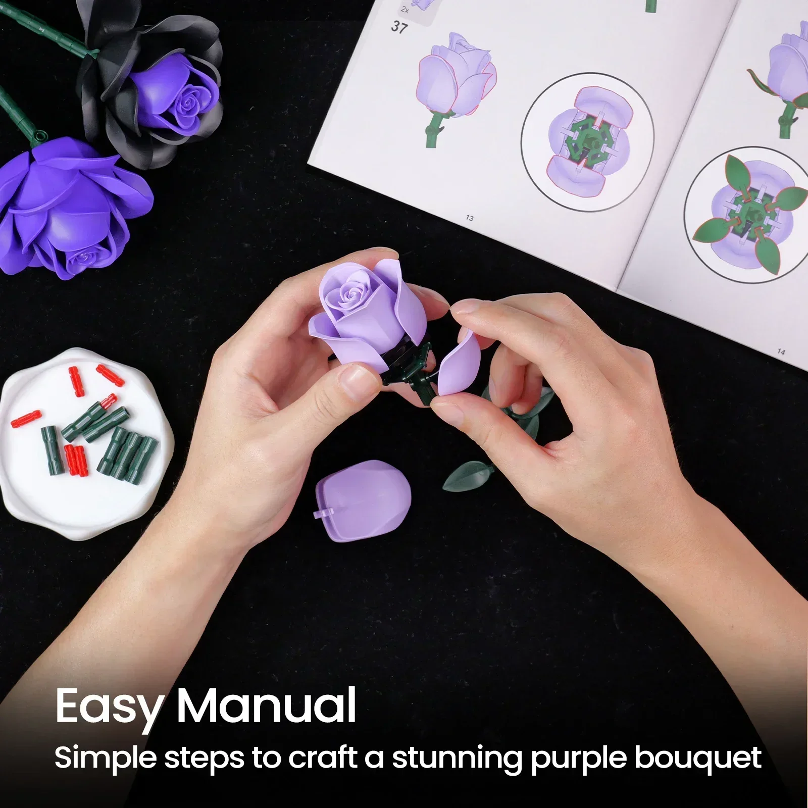 BuildMOC Purple Rose Botanical Building Block Set - Image 3