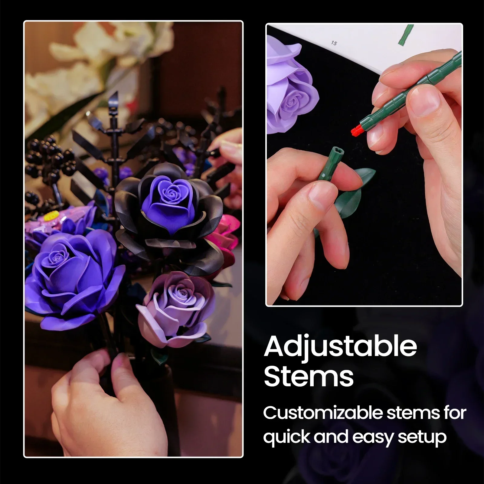 BuildMOC Purple Rose Botanical Building Block Set - Image 4